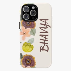 Vibrant floral phone case with personalized name design for iPhone, perfect for stylish protection.