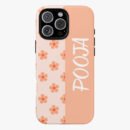 Pink floral silicone phone case with "POOA" text for iPhone 13 Pro Max, offering stylish protection.