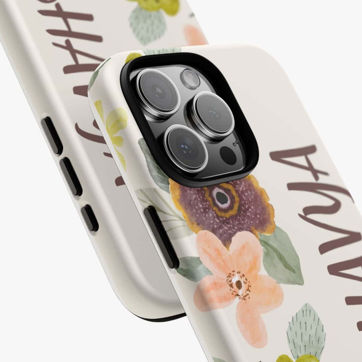Flower-patterned phone case with camera cutout for iPhone 13 Pro.