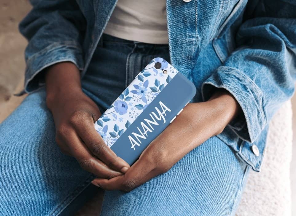 Blue floral phone case with name ANANYA, designed for mobile protection.