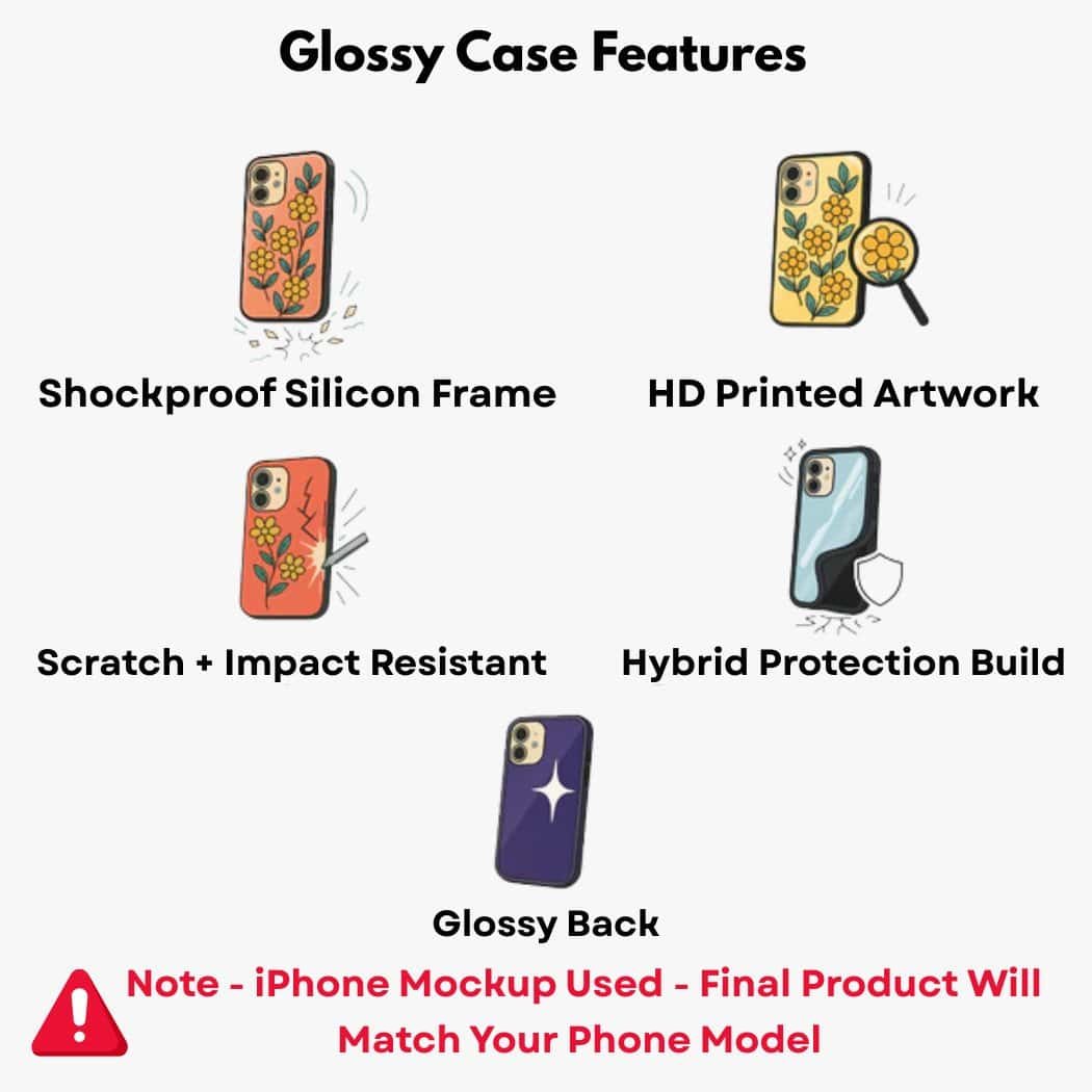 Shockproof silicone phone case with floral HD printed artwork and glossy finish.