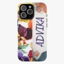 Colorful floral phone case with personalized "ADDYANA" text for iPhone 13 Pro. Perfect for stylish protection and customization.