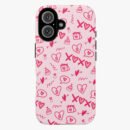 Heart-shaped lock and lips pattern pink phone case for mobile protection and style.