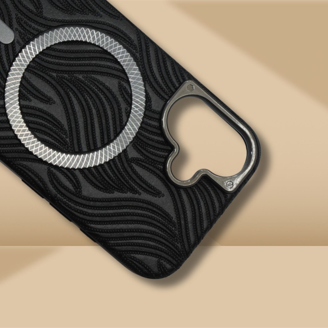 RichCase™ Elite Black Leather Texture MagSafe Case for iPhone 16 – Textured Wave Design with Magnetic Precision - Image 3