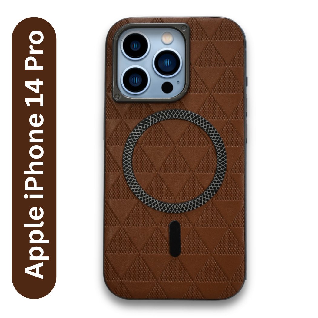 RichCase™ Premium Brown Geometric Leather MagSafe Case for iPhone 14 Pro – Elegant Grip & Modern Protection
