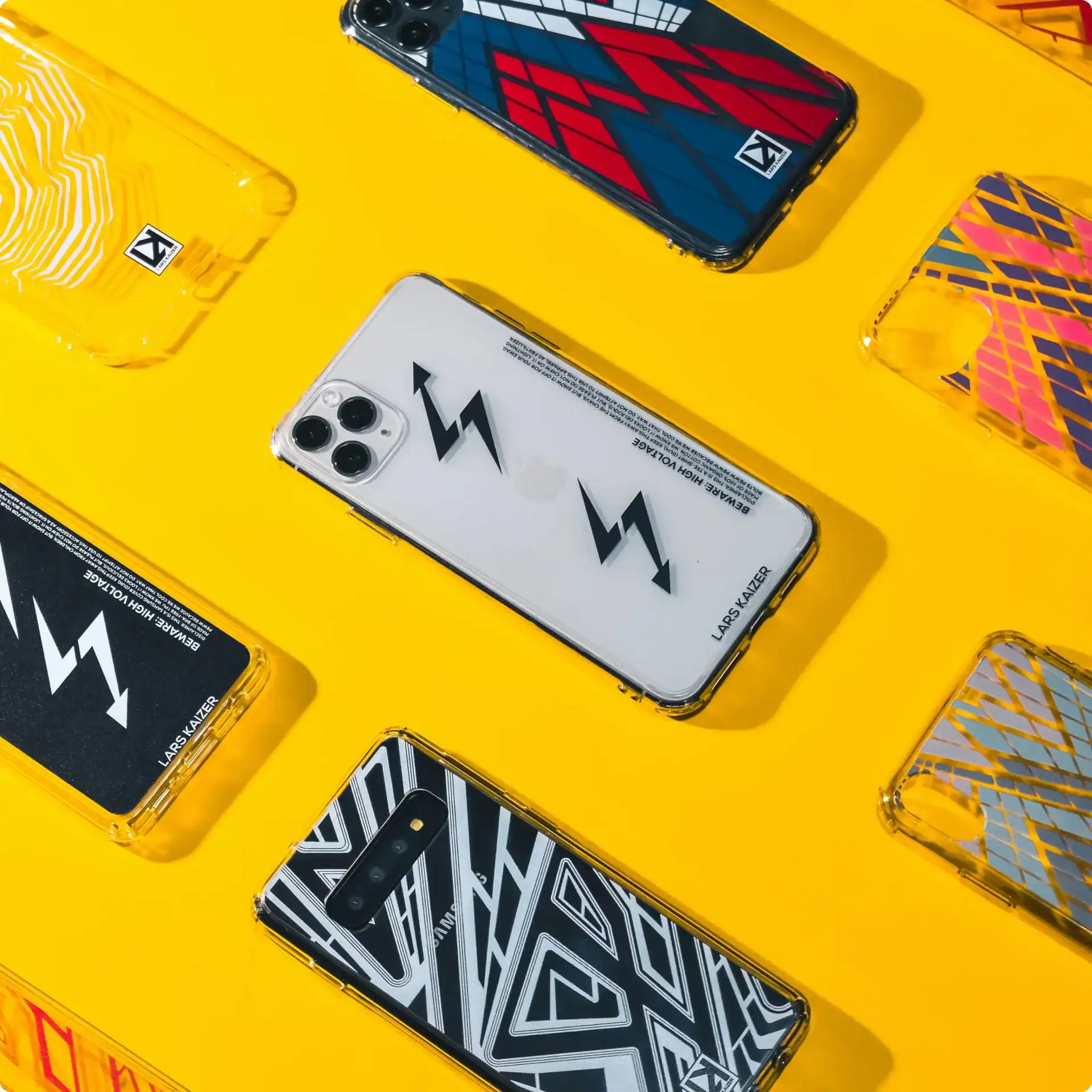 Colorful geometric patterned phone cases for premium mobile protection and style.